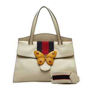 Gucci Totem Butterfly Handbag Shoulder Bag 2way White Leather